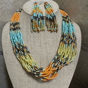 Multicolor beaded necklace with matching earrings